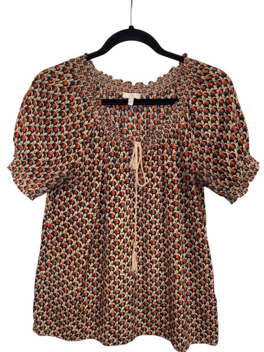 Joie Cream Tunic with Orange and Black Geometric Print 100% silk